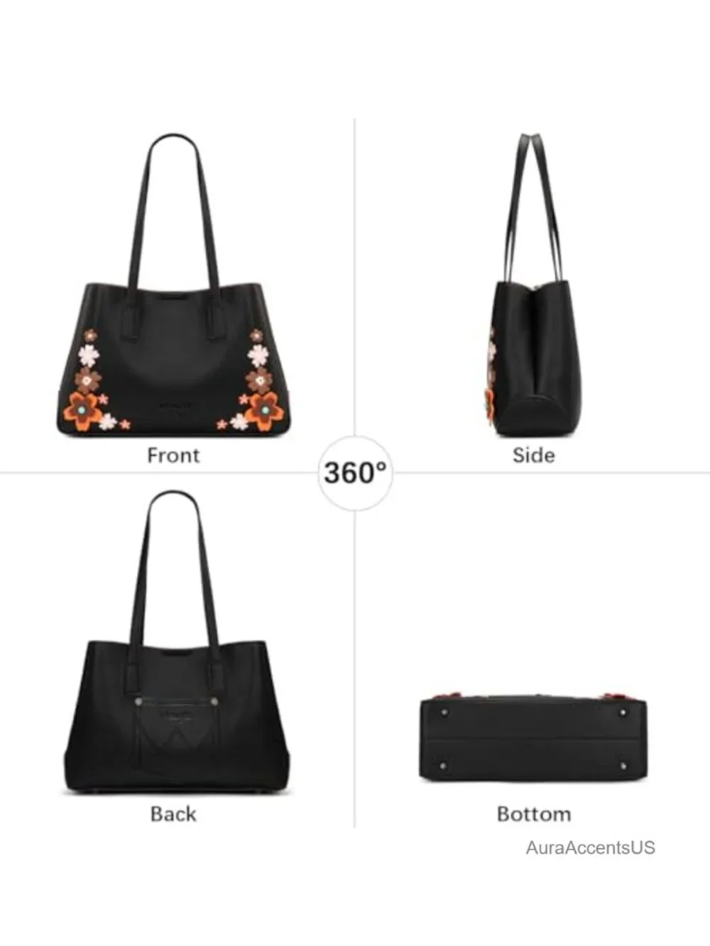 Women's Floral PU Leather Tote Bag with Snap Closure and Rivets
